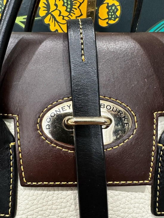 Dooney & Bourke Florentine Leather Satchel Ivory Brown Black Three way carry - Picture 5 of 13